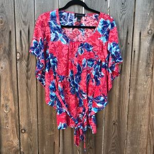 Pink and blue floral blouse